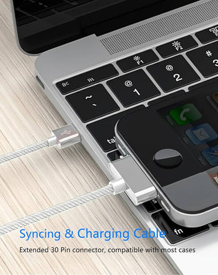 Problems Solved iPhone braided USB charging and data cable, 1 meter silver charger lead with durable design for sync and charging.