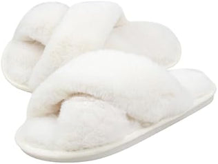 Women's Fluffy Cross Band House Slippers Fuzzy Open Toe Slippers Slip-on Cosy Plush
