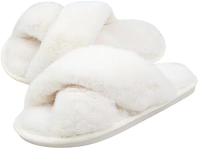 Women's Fluffy Cross Band House Slippers Fuzzy Open Toe Slippers Slip-on Cosy Plush