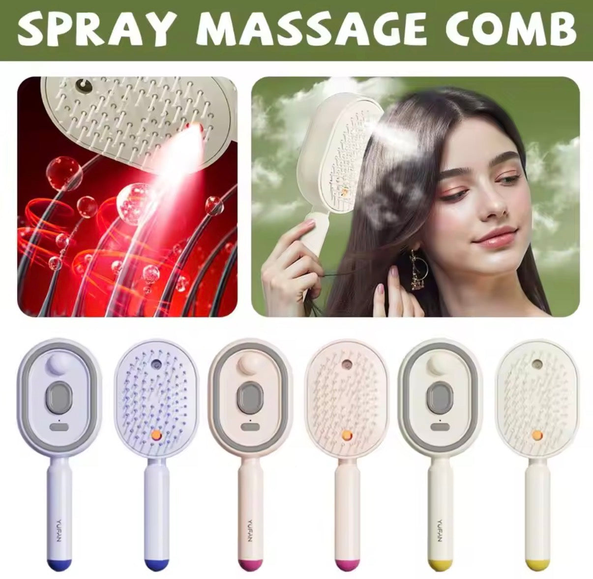 Electric Spray Air Massage Comb, Anti-Tangle & Essential Oil Mist Hair Straightener Brush