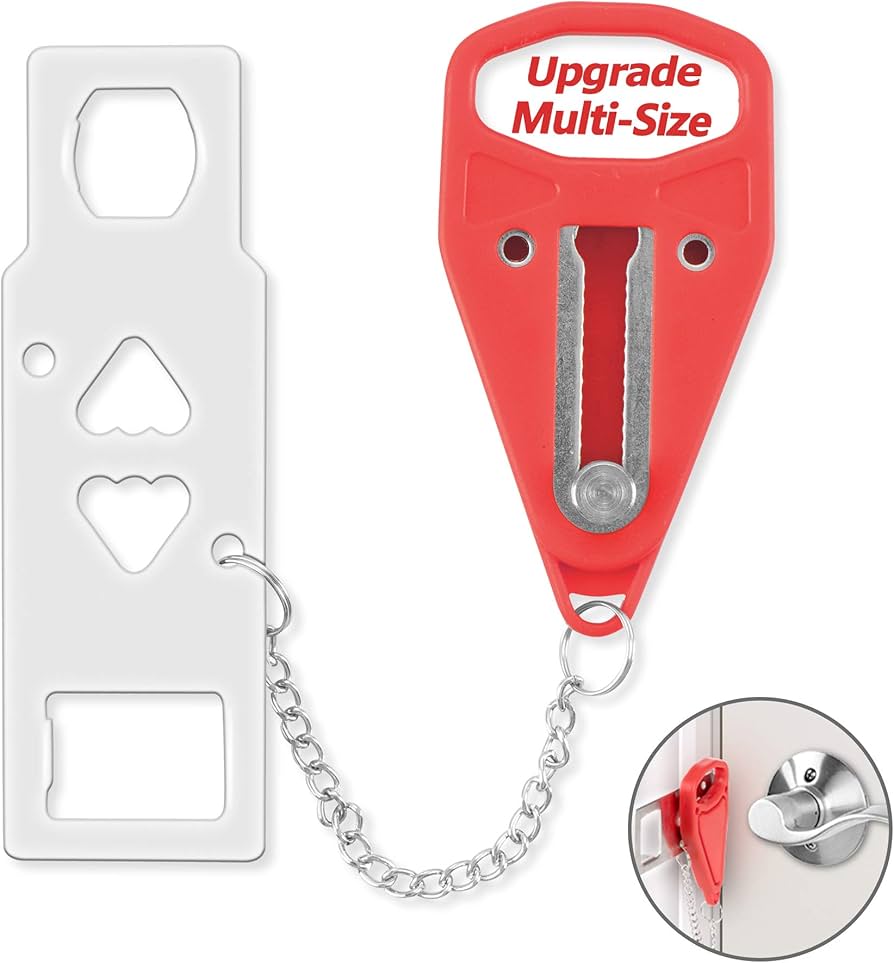 Problems Solved portable door lock for hotel travel safety, showing the secure lock device installed on a door for home or travel security.