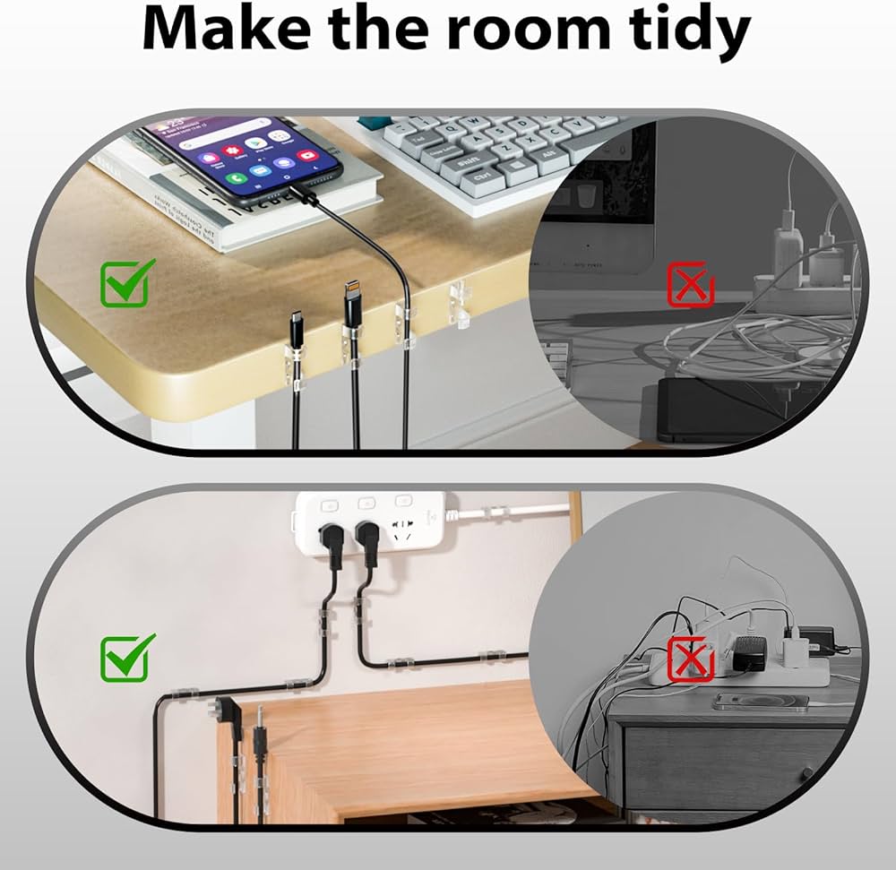 60pcs Cable Clips, Strong Self Adhesive Cable Clips, Adhesive Cable Management