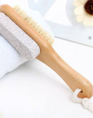 Foot Scrub Brush with Natural Pumice Stone, Wooden Body Brush for Exfoliating Dead Skin