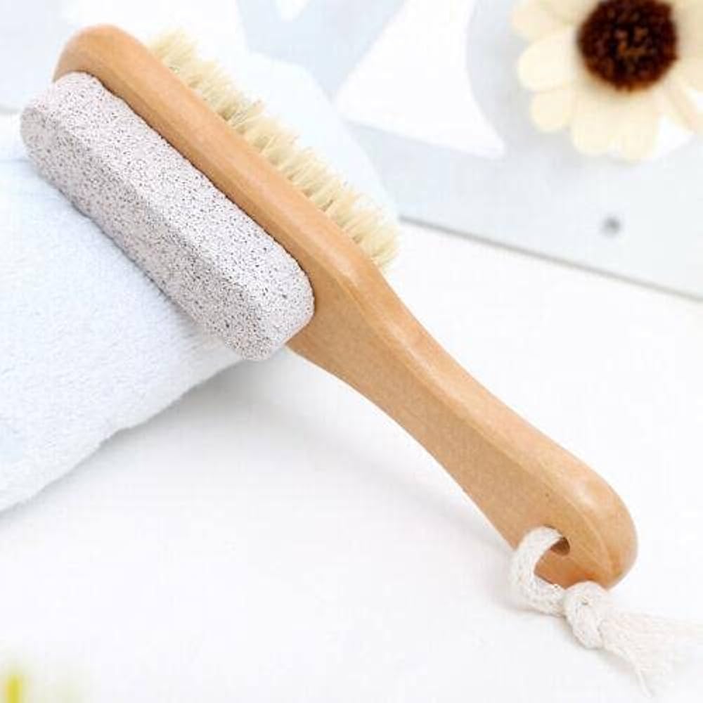 Foot Scrub Brush with Natural Pumice Stone, Wooden Body Brush for Exfoliating Dead Skin