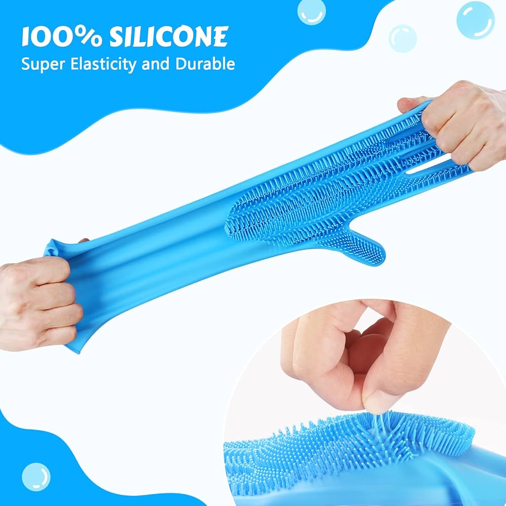 Pet Grooming Silicone Gloves (Blue) Dog Gloves with Silicone Hair Removal Gloves