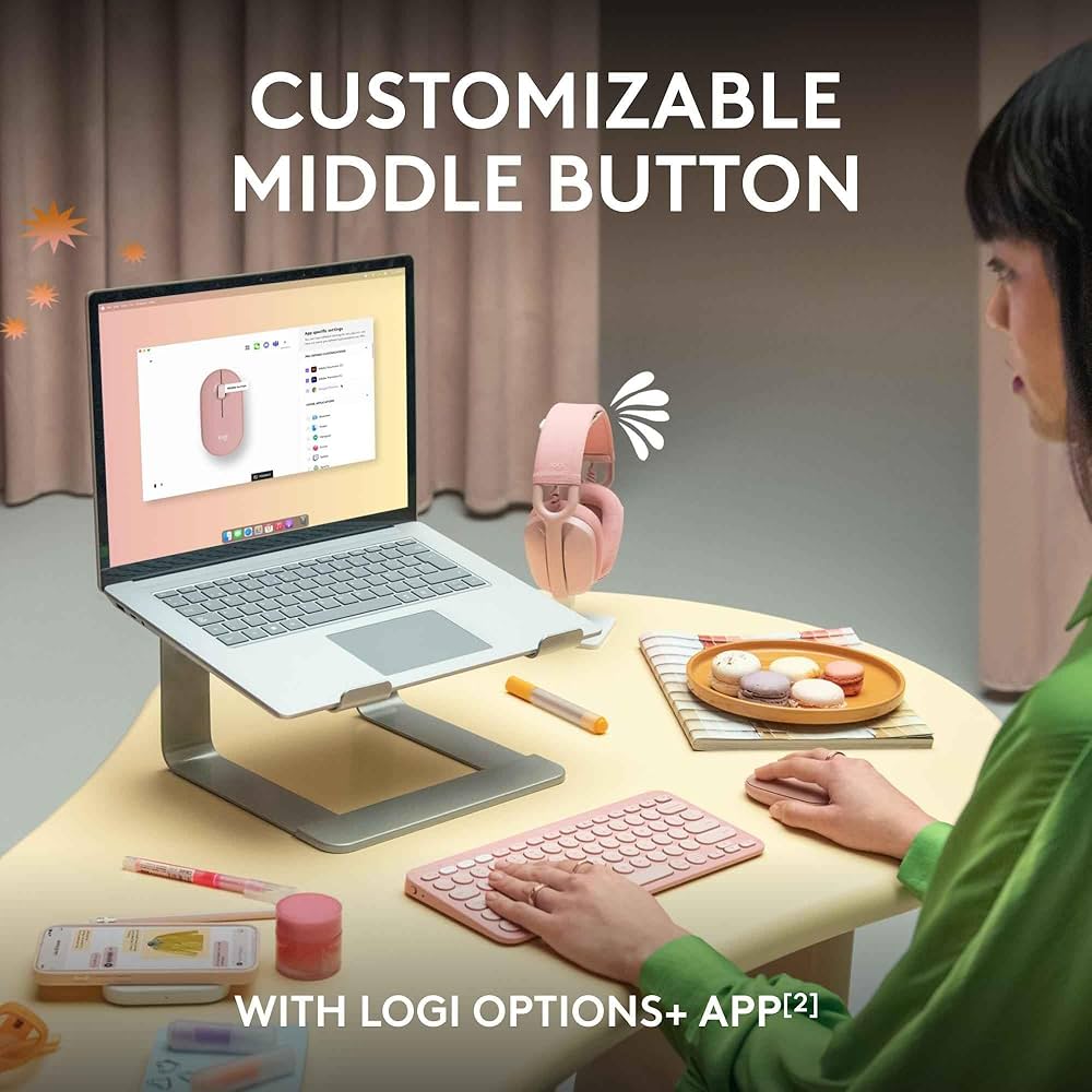 Logitech Pebble 2 M350s slim wireless Bluetooth mouse showing its compact, portable design in black for easy use on the go.
