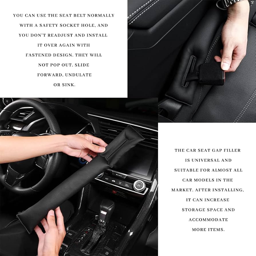 2 Piece Car Seat Gap Plug, Car Seat Gap Filler, Gap Filler Car Gap, Black, 46 x 7 cm
