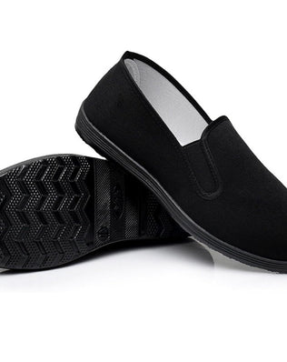 Unisex black Chinese style slippers with rubber soles, ideal for Kung Fu, martial arts, and Tai Chi practice by Problems Solved.