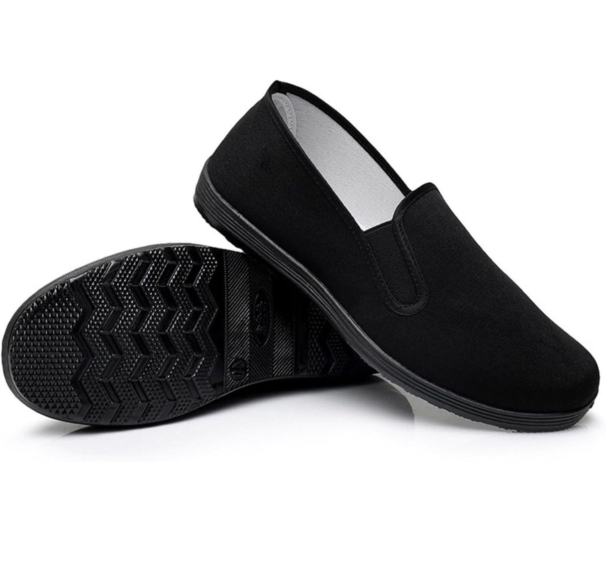 Unisex black Chinese style slippers with rubber soles, ideal for Kung Fu, martial arts, and Tai Chi practice by Problems Solved.