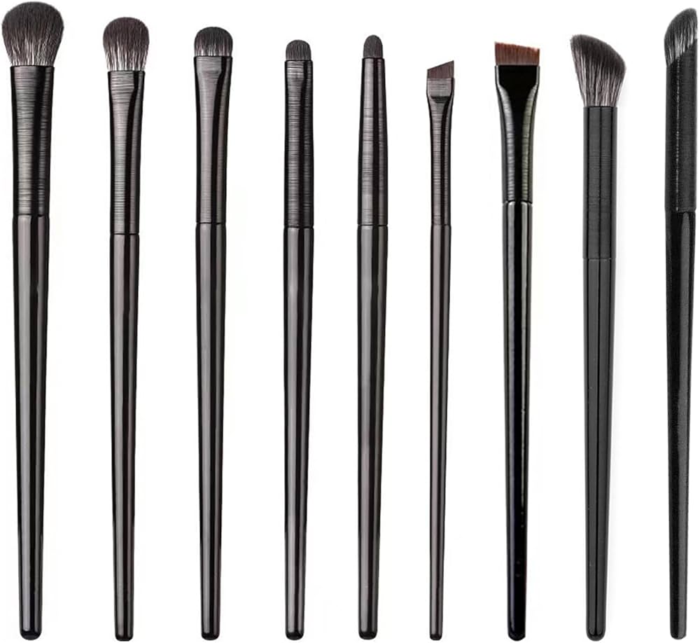 Set of nine Problems Solved eyeshadow makeup brushes for precise eye makeup application and blending in a professional brush set.