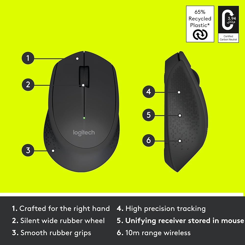 Problems Solved Logitech M280 wireless mouse with 2.4 GHz USB nano receiver and 1000 DPI optical sensor on a desk.