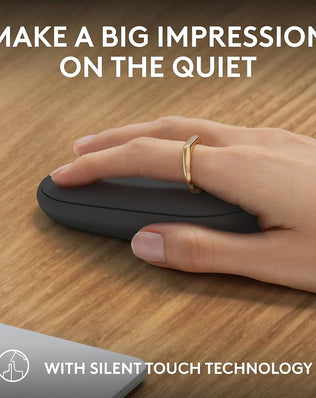 Logitech Pebble 2 M350s wireless Bluetooth mouse, slim and portable with a sleek black design, lightweight for easy travel.