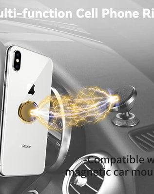 Gold phone ring holder stand with finger grip and kickstand for cases and back of phones, by Problems Solved.