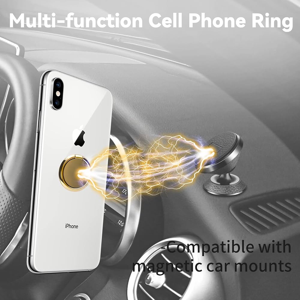 Gold phone ring holder stand with finger grip and kickstand for cases and back of phones, by Problems Solved.