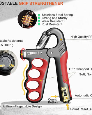 Problems Solved hand grip strengthener with automatic counter, compact grip trainer for improving hand and finger strength.