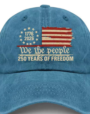 Retro Washed Printed U.S. 250th Anniversary Baseball Hat by Problems Solved, displaying vintage-style design and embroidered details.