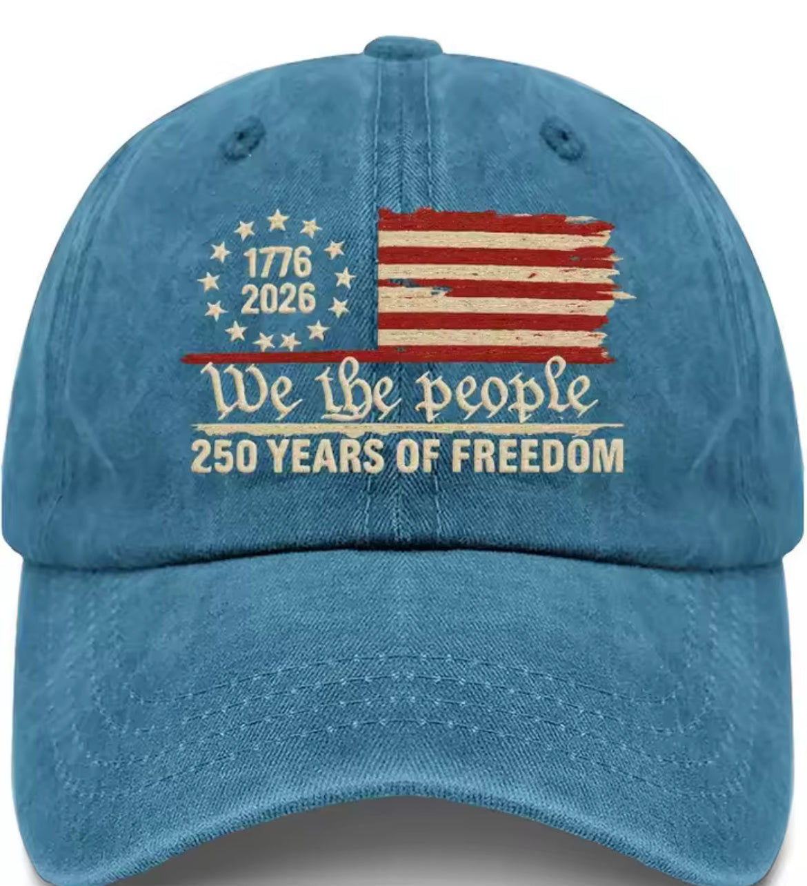 Retro Washed Printed U.S. 250th Anniversary Baseball Hat by Problems Solved, displaying vintage-style design and embroidered details.