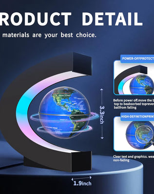 Levitating floating globe with LED lights, a cool tech gadget by Problems Solved, showcasing a spherical globe suspended with glowing illumination.