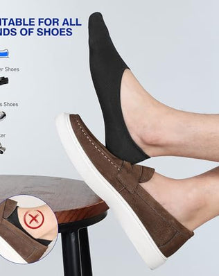 Six pairs of Problems Solved no-show invisible cotton socks for unisex size L, designed for low-profile, hidden loafer wear.