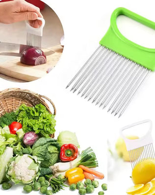 Stainless Steel Onion Slicer & Vegetable Holder - Problems Solved