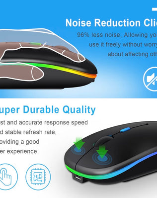 Problems Solved wireless Bluetooth laptop mouse with rechargeable battery, 2.4GHz connection, compact design for computers.