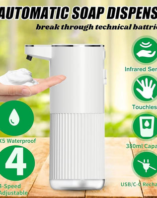 Touchless automatic liquid soap dispenser by Problems Solved with sleek design, suitable for bathroom use.