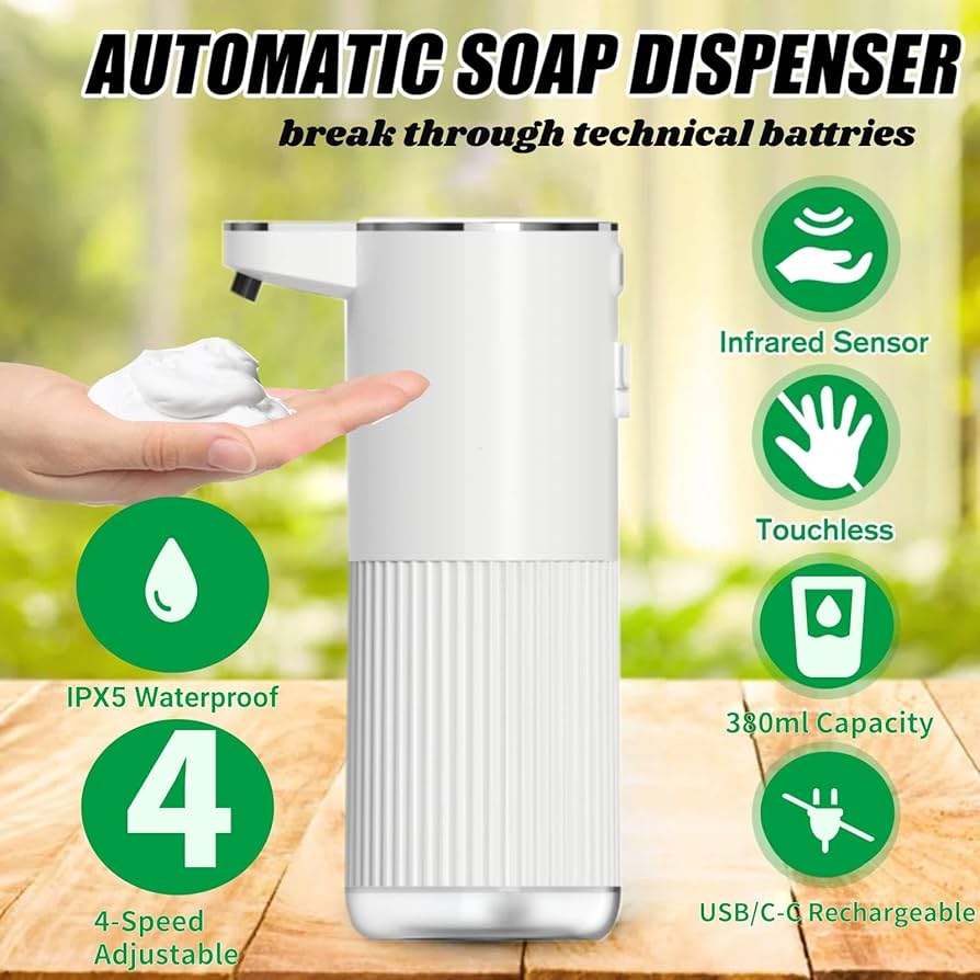 Touchless automatic liquid soap dispenser by Problems Solved with sleek design, suitable for bathroom use.