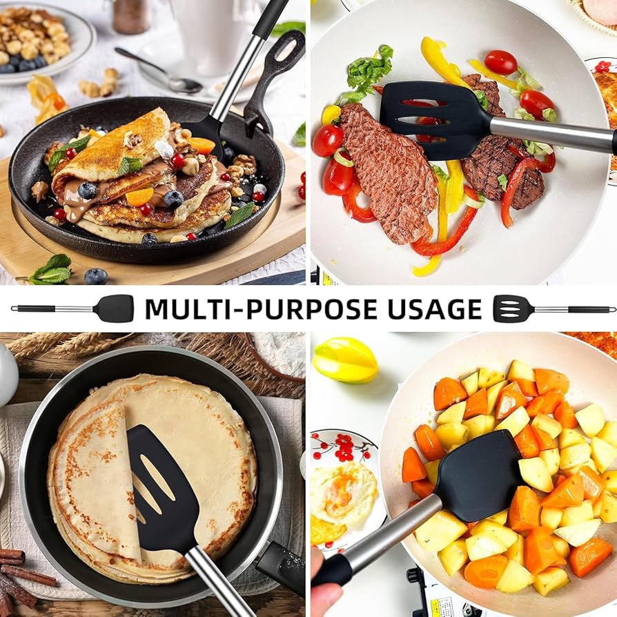Pack of 2 Silicone Spatula Turner, Non Stick Slotted Kitchen Spatulas