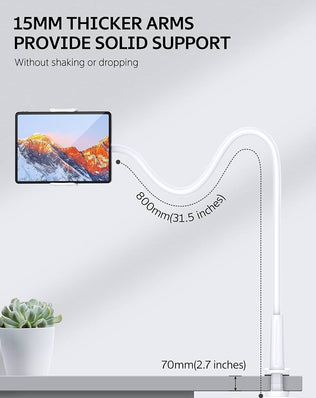 Problems Solved flexible tablet holder with 360-degree adjustable lazy arm stand for phones and tablets, shown in a versatile position.