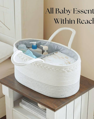 luxury little Nappy Caddy Organiser, Large - Cotton Rope Baby Diaper Organiser