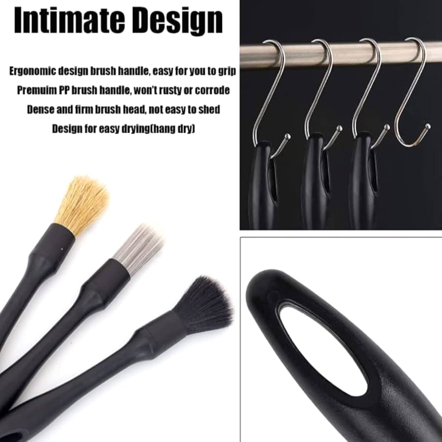 3pcs Car Detailing Brushes Set Soft Auto Detailing Brush Kit Interchangeable Different Sized