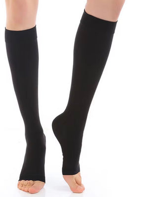 Open toe medical compression socks for women and men by Problems Solved, 20-30mmHg Class 2, designed for leg support and circulation