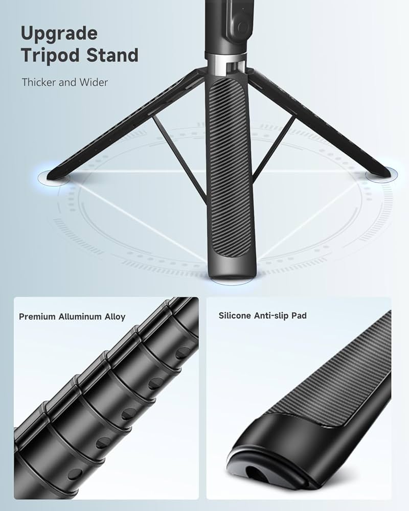 Problems Solved phone tripod and selfie stick, 180cm aluminum extendable all-in-one tripod for stable photos and videos.