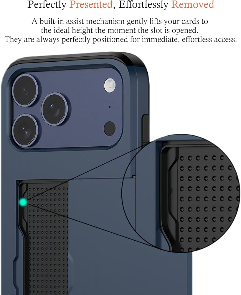 Problems Solved iPhone 17 Pro card holder case with slim, shockproof dual-layer design and protective wallet features.