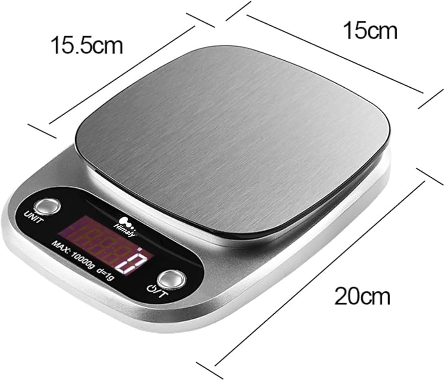 Problems Solved digital kitchen weighing scale with 22lb/10kg capacity, multifunction electronic food and baking scale showing measurement display.