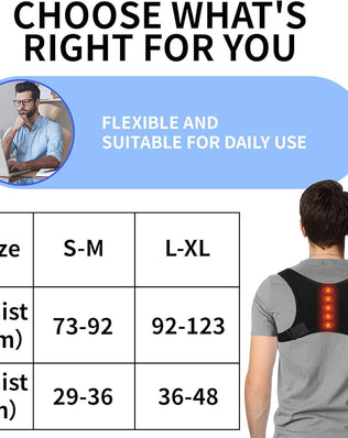 Adjustable and breathable Problems Solved posture corrector for back support with straps and ergonomic design.