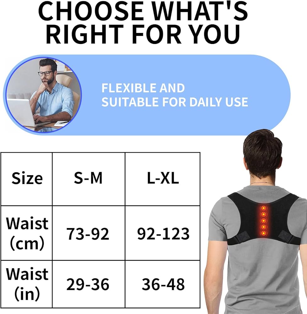 Adjustable and breathable Problems Solved posture corrector for back support with straps and ergonomic design.