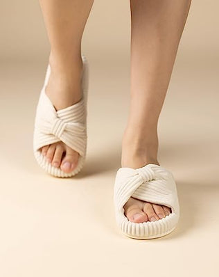 Slippers for Women Memory Foam House Bedroom Cord Bow Crossbands Slide