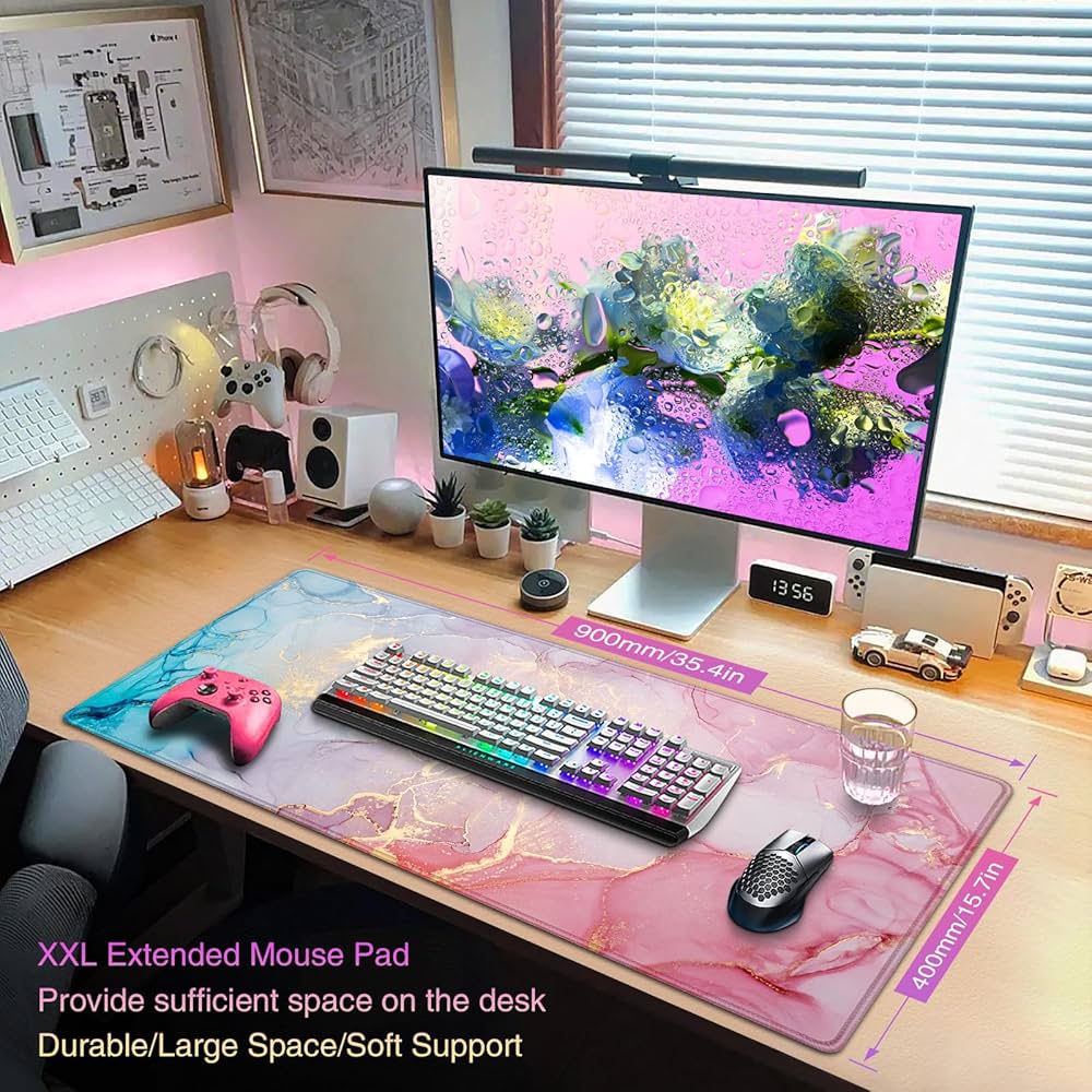 Large Problems Solved gaming mouse mat, 900x400mm XXL desk protector with smooth surface and vibrant design visible in the image.