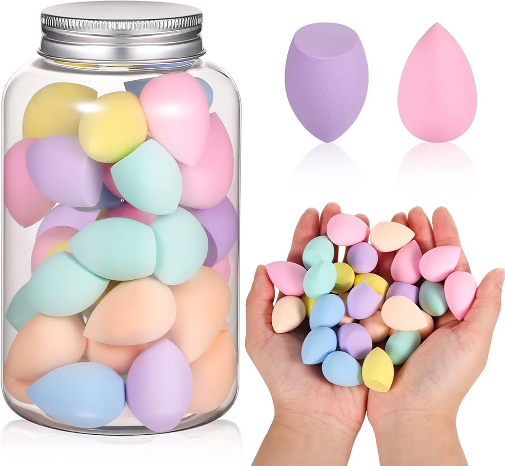 Set of 40 colorful mini beauty blenders by Problems Solved, professional makeup sponges for flawless application.