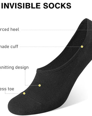 Problems Solved no show invisible cotton loafers socks, 6 pairs, ultra-low, hidden, unisex size L, perfect for low-cut shoes