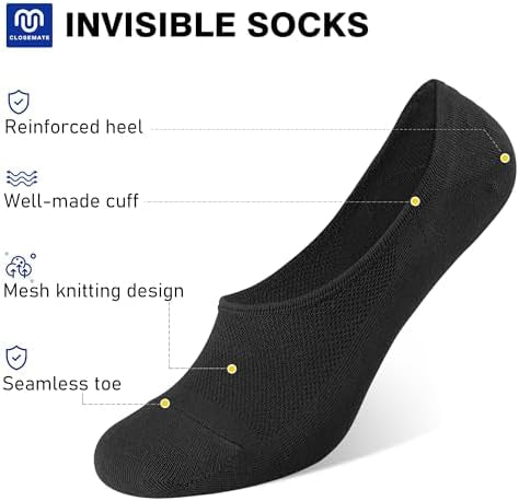 Problems Solved no show invisible cotton loafers socks, 6 pairs, ultra-low, hidden, unisex size L, perfect for low-cut shoes