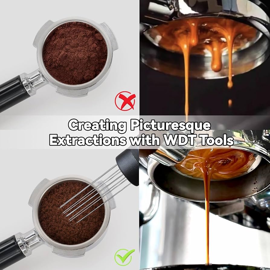 Problems Solved upgraded WDT tool with strong magnet for Breville Barista espresso coffee maker, shown with metal tip and handle.