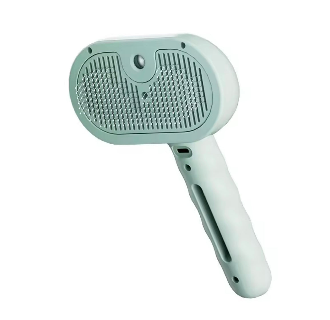 Problems Solved dog steam comb pet massage brush, USB charging, with bristles visible for grooming and deshedding.