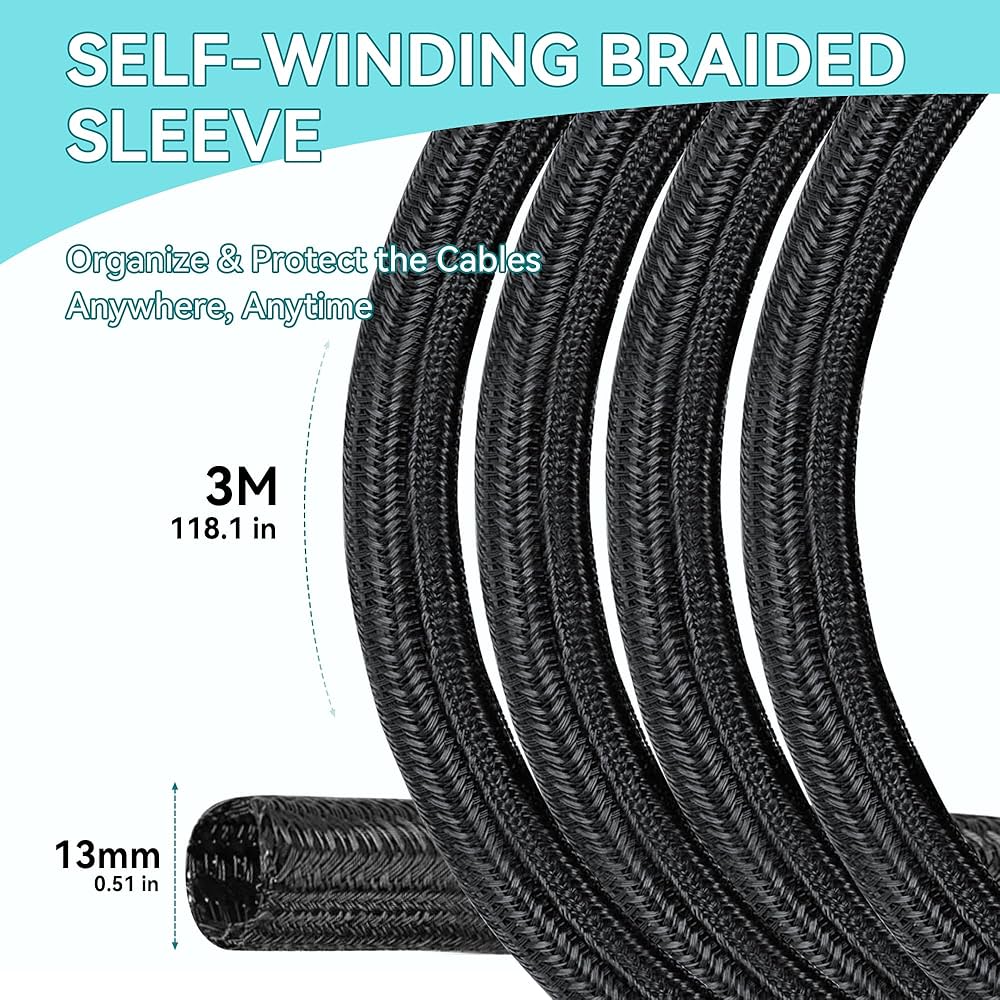Problems Solved 13mm cable tidy sleeve, 3m length, black plastic cable management tube for PC and TV cords.
