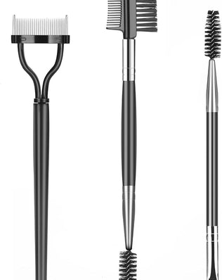 Problems Solved eyebrow brush and eyelash separator set featuring a brow comb and lash tool for precise grooming and separation.