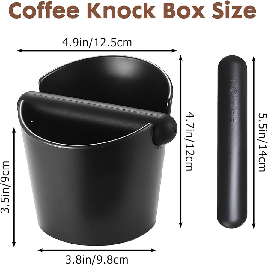 Problems Solved Coffee Knock Box for espresso machines, durable coffee bin and accessories for coffee grounds disposal.