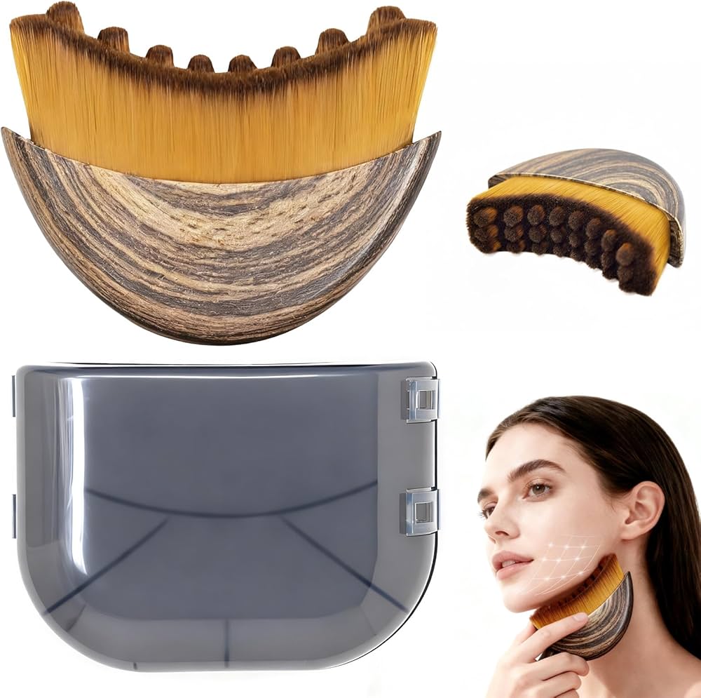 Problems Solved contour face brush for lymphatic drainage, a natural makeup brush with ergonomic design.