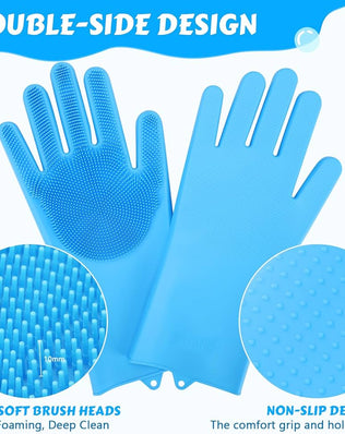 Pet Grooming Silicone Gloves (Blue) Dog Gloves with Silicone Hair Removal Gloves
