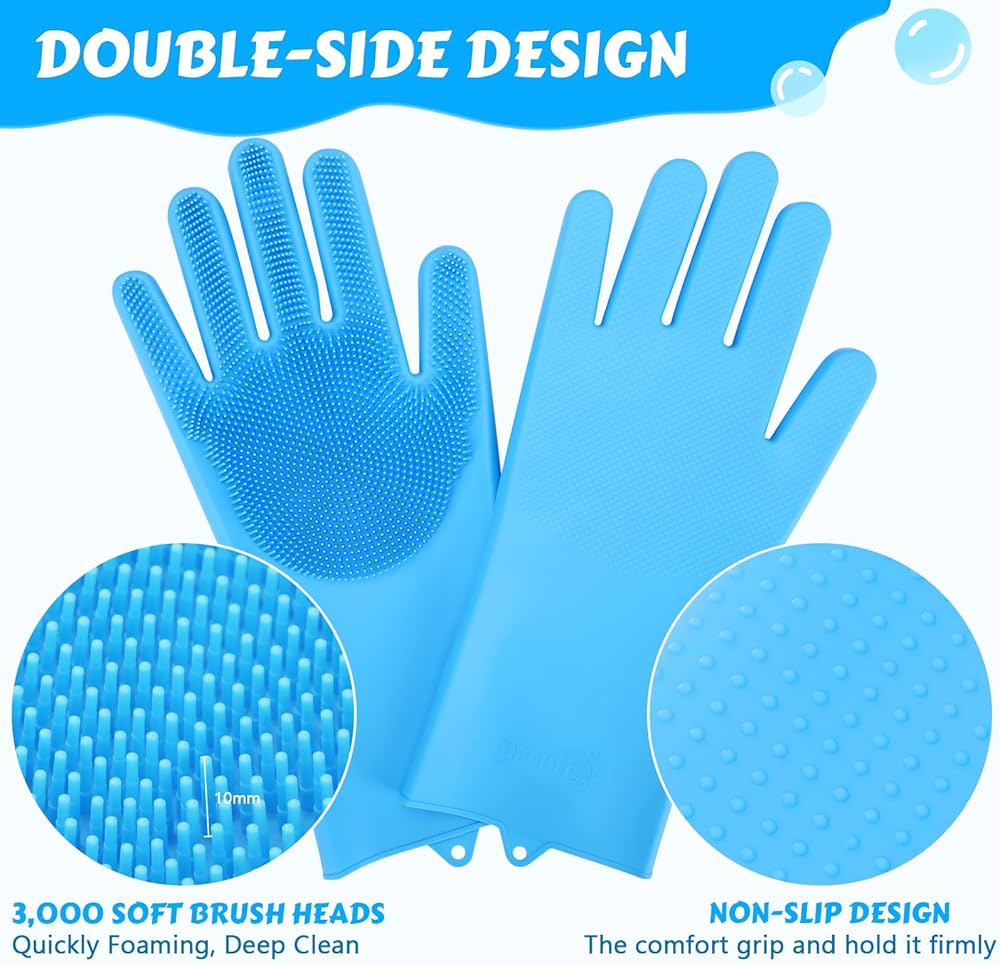 Pet Grooming Silicone Gloves (Blue) Dog Gloves with Silicone Hair Removal Gloves